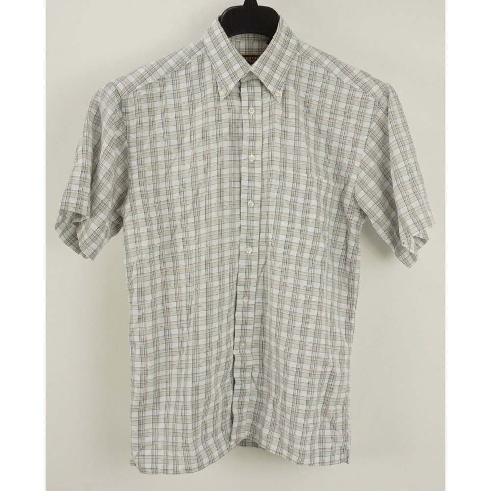 Barbour Sportswear Men's Small Short Sleeve White Knit Plaid Button Down Shirt